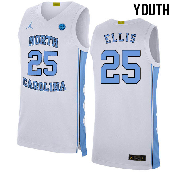 2020 Youth #25 Caleb Ellis North Carolina Tar Heels College Basketball Jerseys Sale-White - Click Image to Close